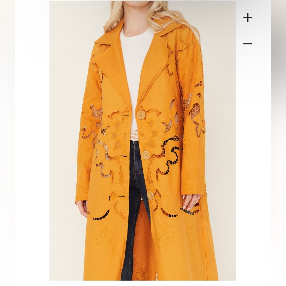 Free People Susanna Eyelet Cotton & Linen orange Coat Sz.L - Picture 2 of 16